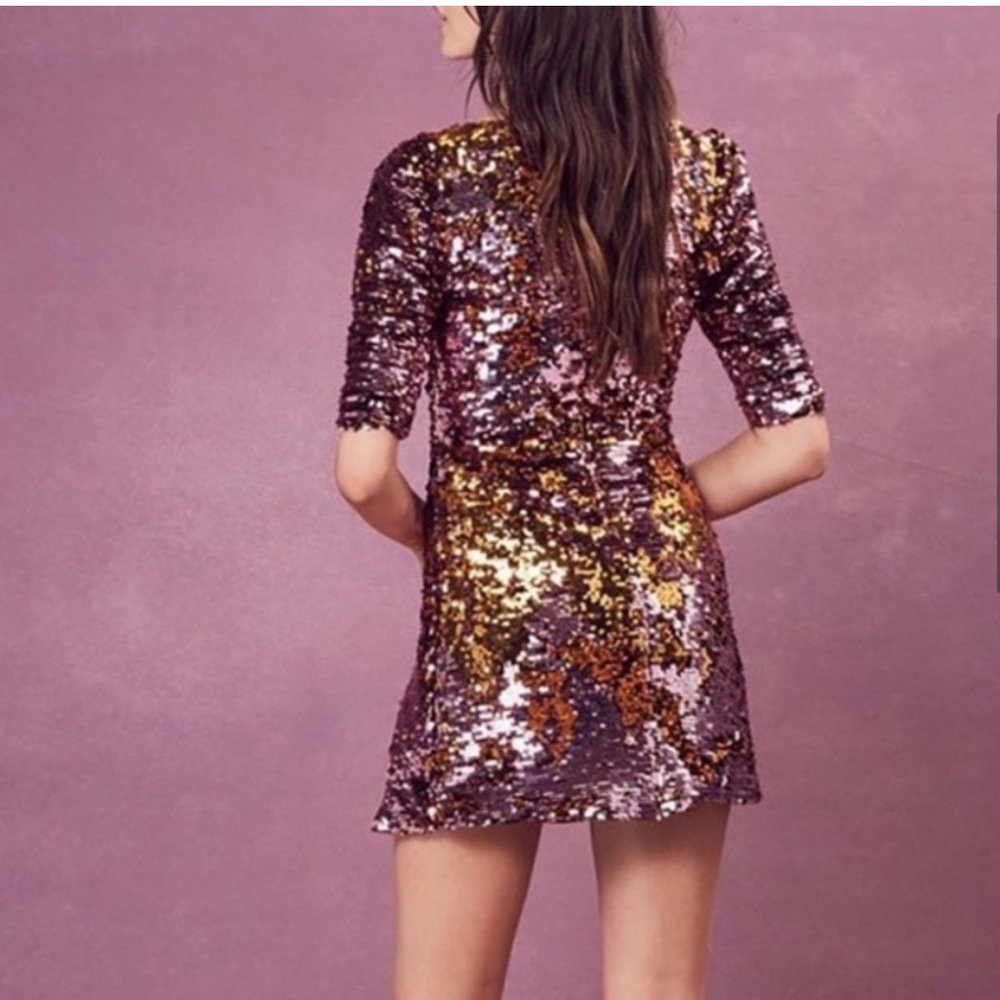 FOR LOVE AND LEMONS SEQUINED SPARKLE PINK GOLD MINI DRESS SIZE S